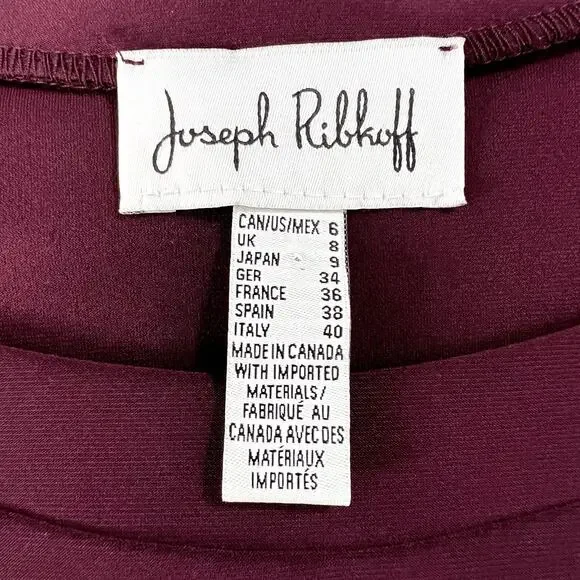 Joseph Ribkoff Tee Style 194103 3/4 Sleeve Split Cuff Square Neck Maroon Womens - Picture 7 of 11